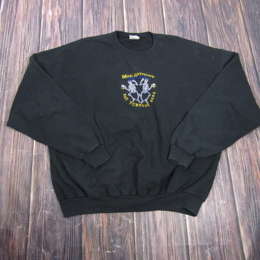 Vintage Mad Anthony Brewery Sweatshirt Mens 2XL‎ Black Pullover Embroidered Y2K